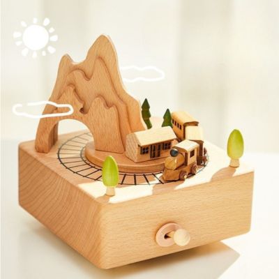Boite musique bebe en bois avec design captivant
