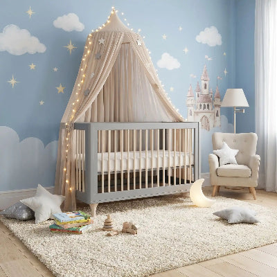 ciel de lit bébé qui reflète un nuage flottant