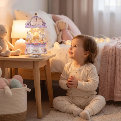 Boite à musique qui fascine le bébé
