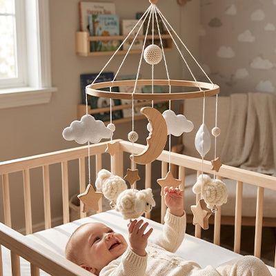 MOBILE BEBE ET MOUTONS DANSENT DANS LES NUAGES