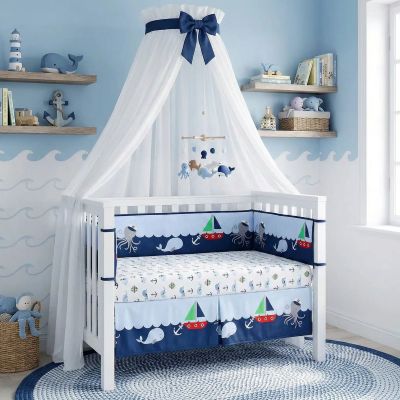 Tour de lit respirant fond bleu de mer