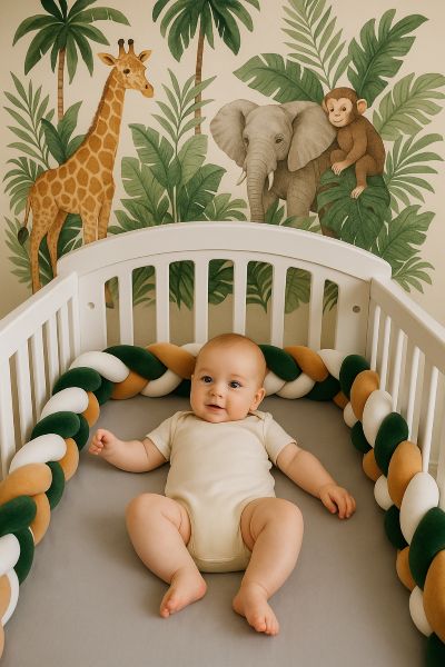 bebe heureux autour tresse de lit