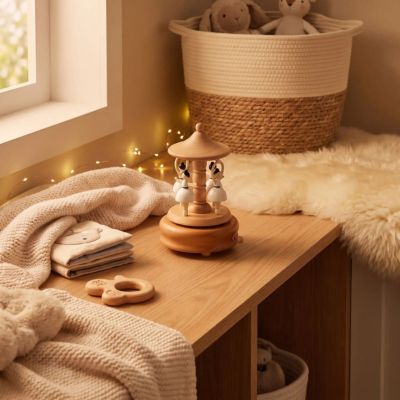Boite a musique bebe fabrique en bois 