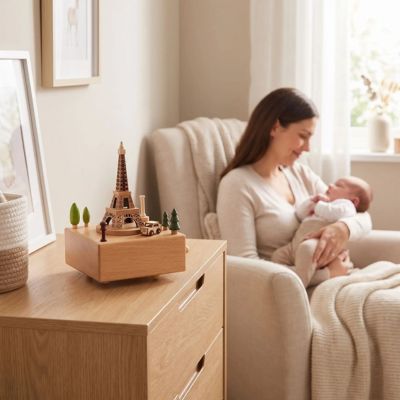 Boite à musique bébé tient compagnie à maman