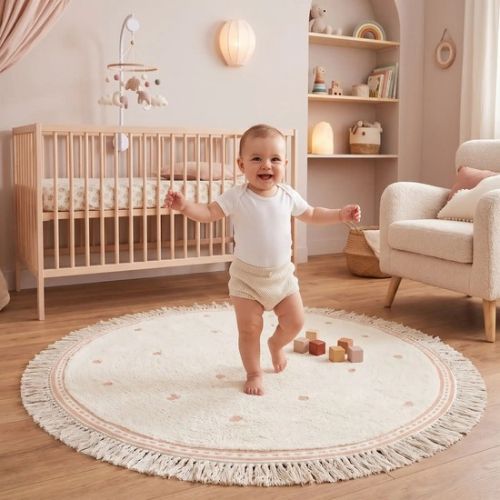 Enfant debout sur tapis de sol bébé