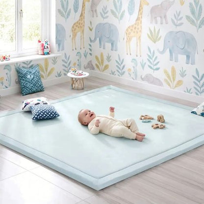 Le nourrisson est allonge sur tapis bebe chambre