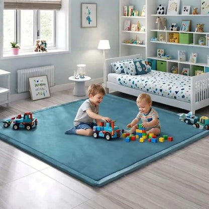 Tapis bebe chambre les deux freres s'amusent aves les blocs 