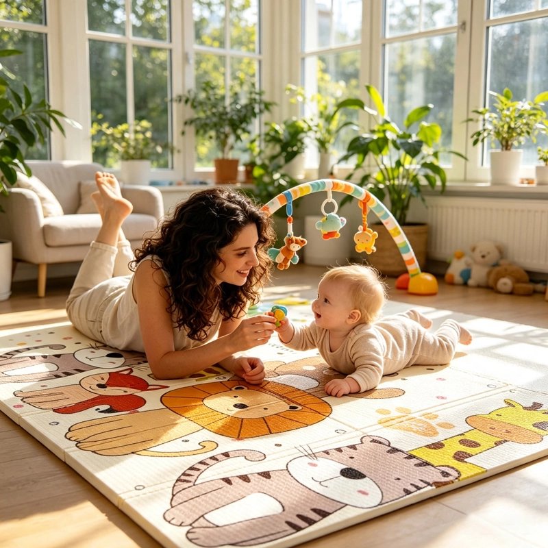 Tapis bebe maman et bebe sont allonges