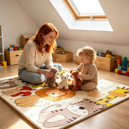 Tapis bebe maman qui accompagne son enfant dans ses jeux