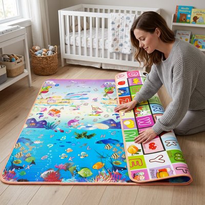 Tapis de sol bébé est maman qui le plie