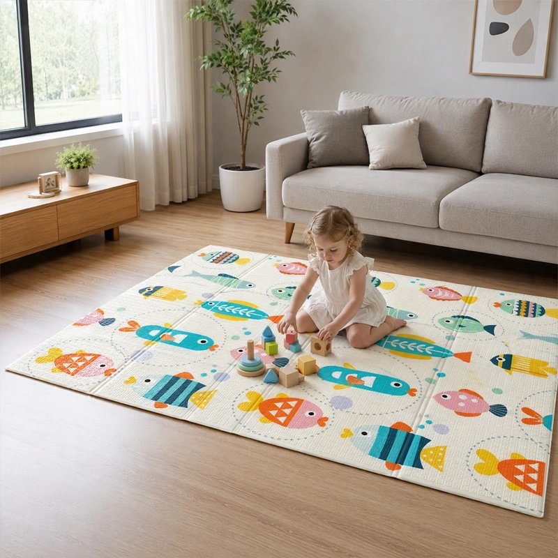 Tapis eveil bebe​ avec fillette jouant dessus