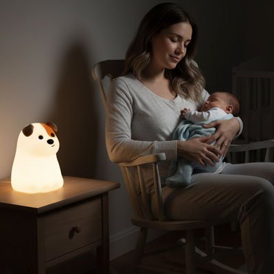 Veilleuse bébé sur table de nuit maman et bébé endormi
